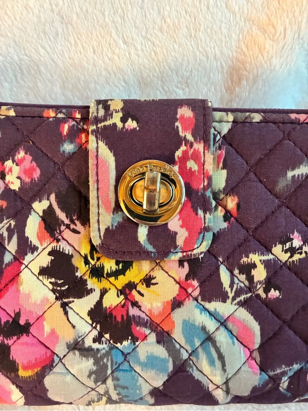 Vera Bradley Purple Floral Kiss Lock Zip Around Wristlet